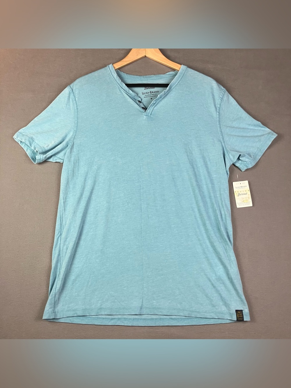Lucky Brand Men's Size M Venice Burnout Short Sleeve Henley T-Shirt Blue NWT! Ne